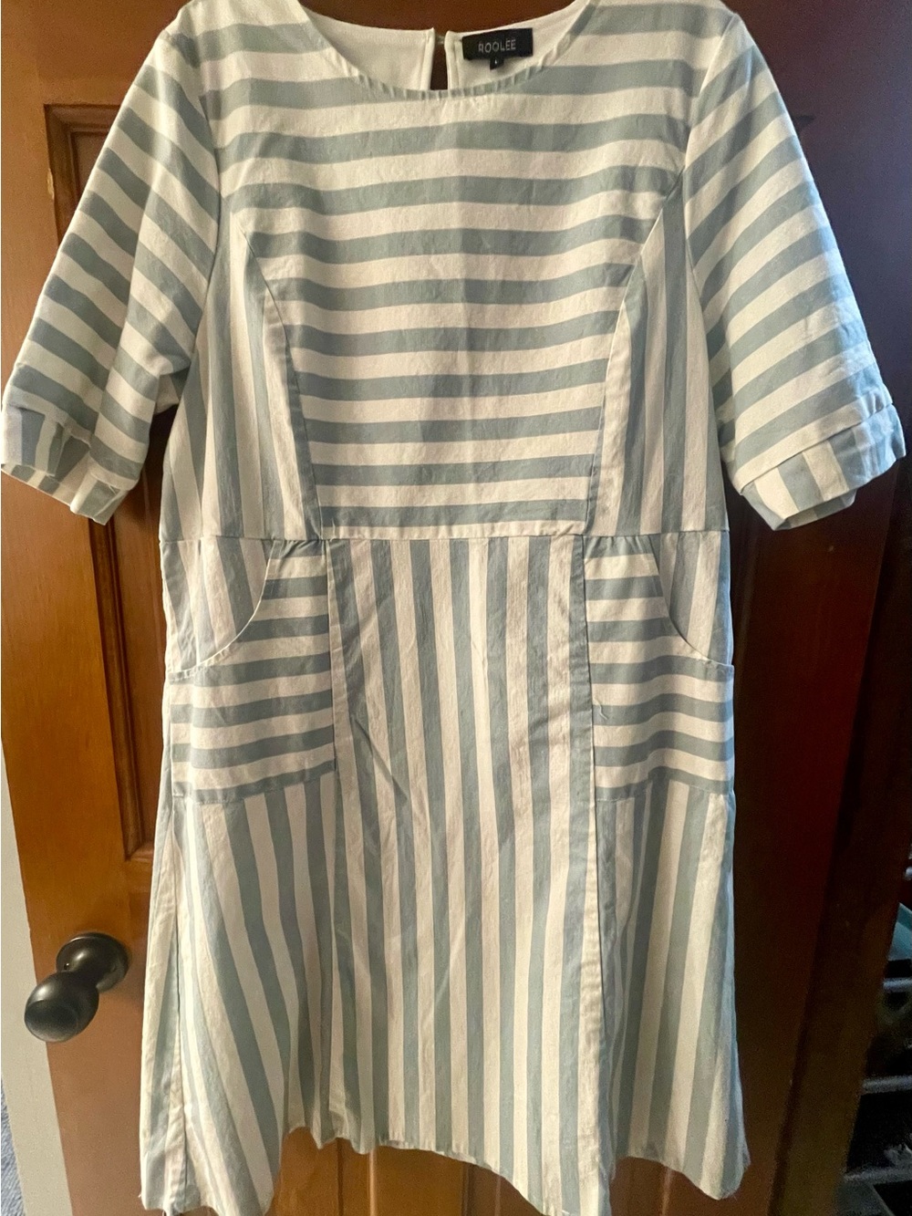 Roolee Light Blue and White Striped Casual Pocket Dress